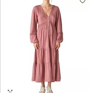 LUCKY BRAND Embroidered Open Back Maxi Dress